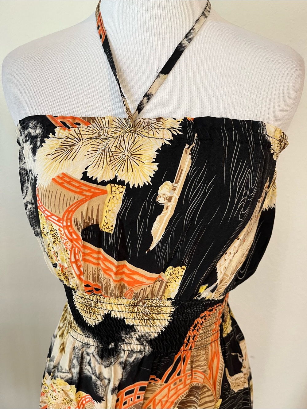 Avanti Hawaiian Silk Dress Scenic Mountain Maxi Size XS/S